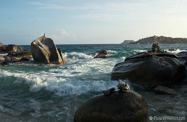 Stacks and stacks of flat rocks (Virgin Gorda) (Sailing the British Virgin Islands)